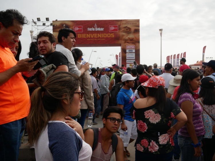 Peruvian fans queuing to see the podium