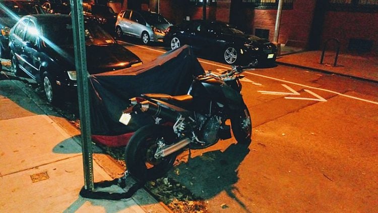 Motorcycle parked and locked