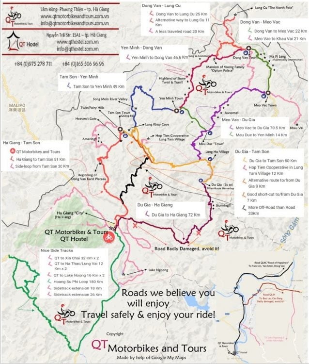 This is the best map that I found of the Ha Giang loop. (Source: qtmotorbikesandtours.com.vn)
