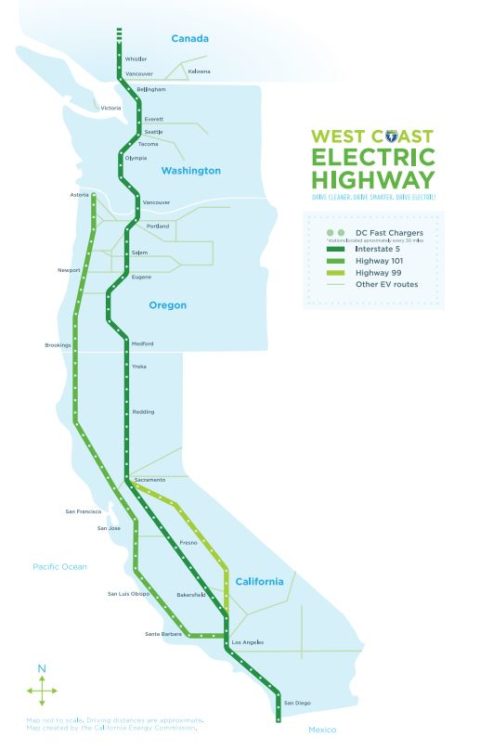 map west coast electric highway