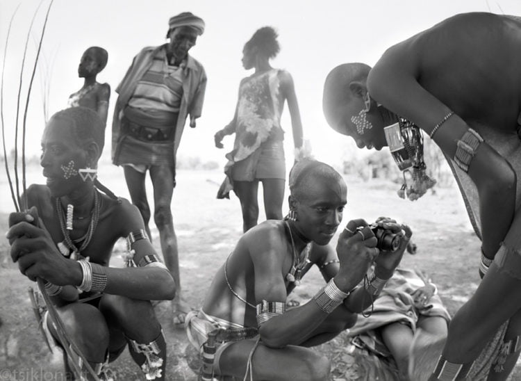 Tsiklonaut’s Sigma DP2, temporarly stolen by a group of tribesmen, since they really liked it. After a lot of negotiations and convincing I managed to get it back though (Ethiopia, shot with Pentax 67 on a b&w film)